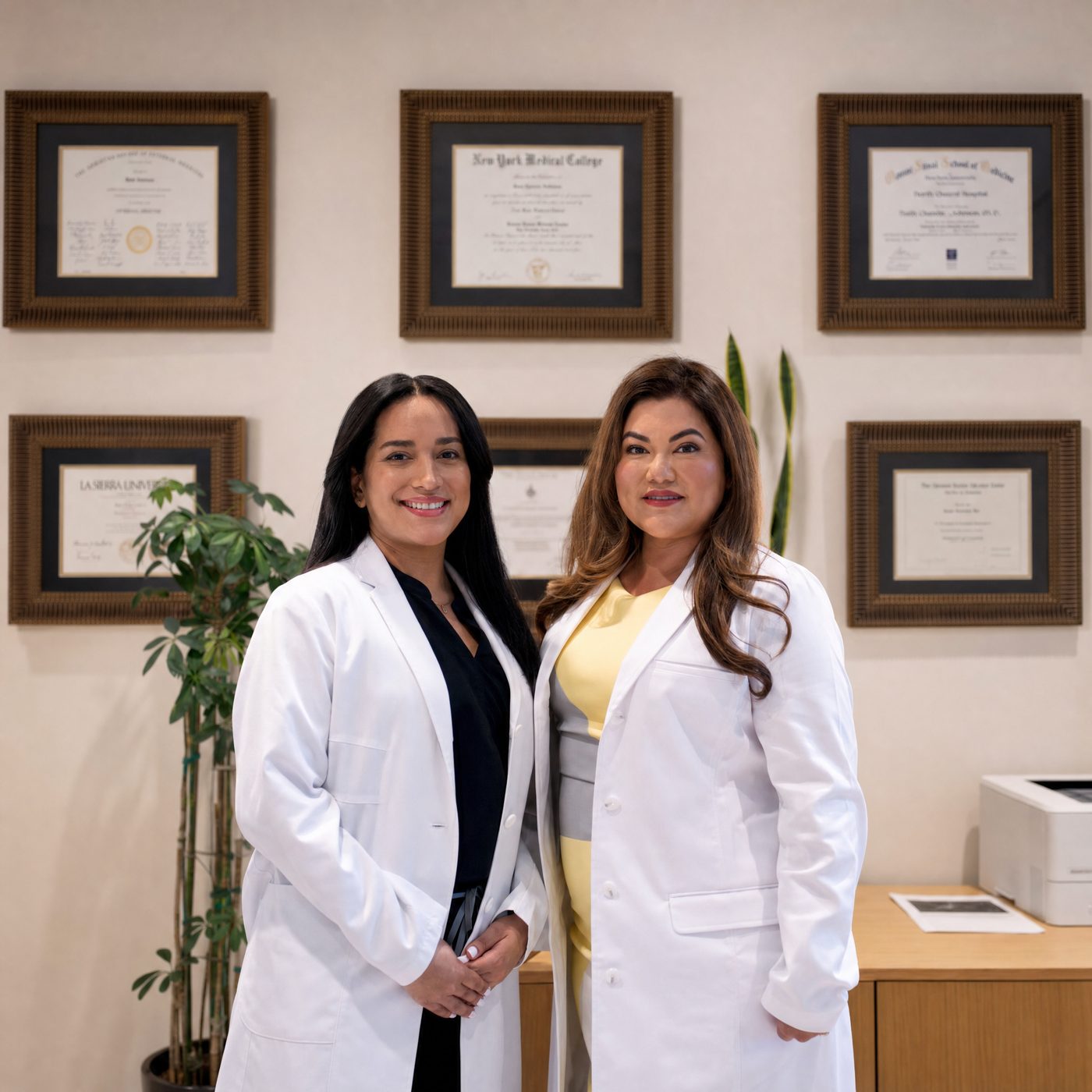 Dr. Ruth Johnson and Dr. Ninoschka Sevillano in white coats in the Genesis Health office
